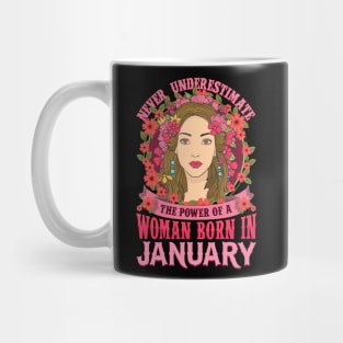 Never Underestimate Power Woman Born in January Mug